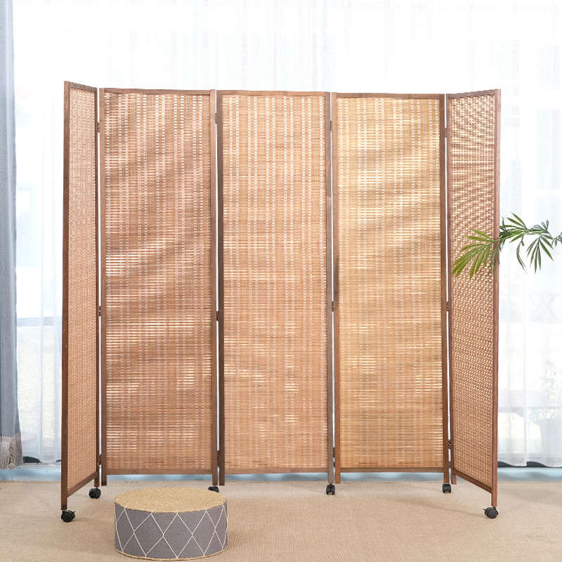 W6移动屏风带滑轮折叠推拉简易家用客厅办公室折屏日式复古遮挡隔
