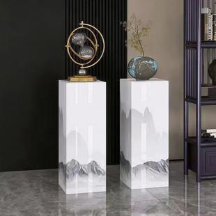 客厅落地式岩板花架大理石立柱石墩子玄关底座装饰摆件增高展示台