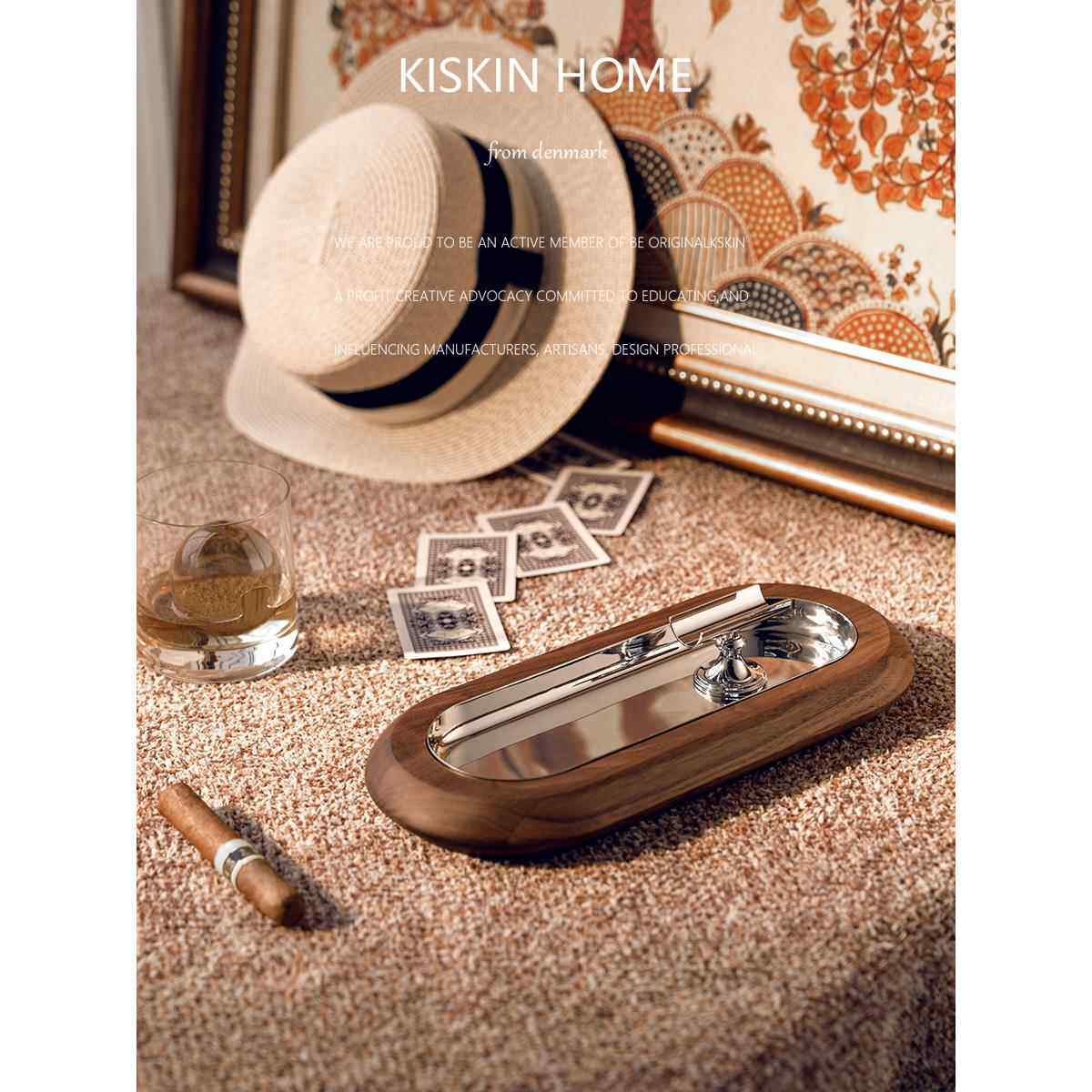 欧式胡桃木轻奢烟灰缸高级感客厅办公室雪茄烟缸灭烟器装饰摆件