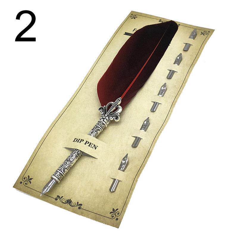Vintage Feather Quill Dip Fountain Pen Calligraphy Writing S - 实物图