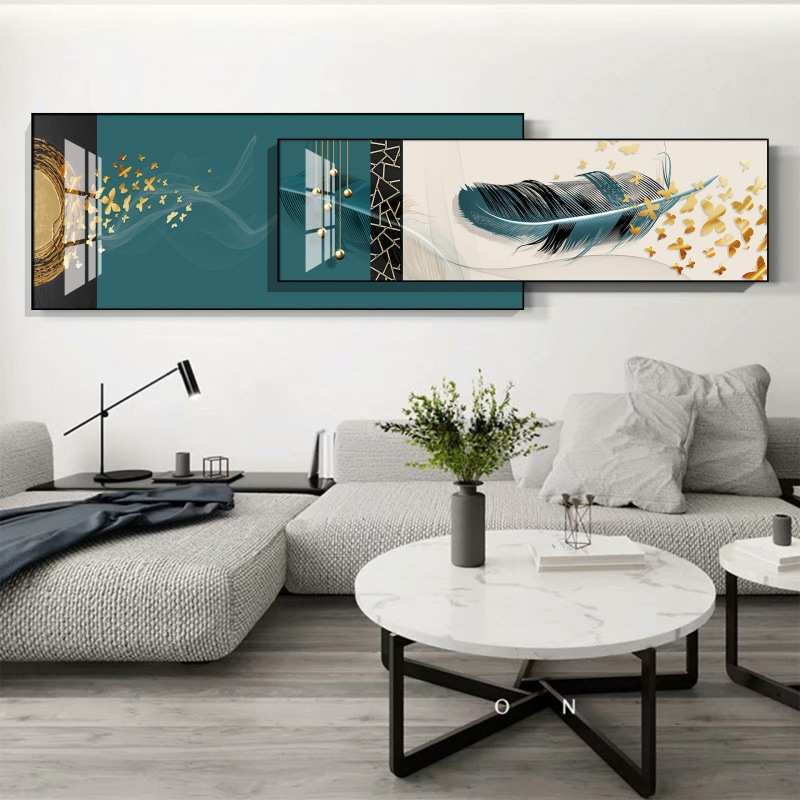 轻奢现代简约客厅羽毛画装饰画沙发背景墙壁画卧室床头挂画晶瓷画