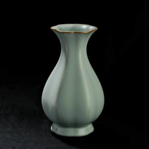 高档景德镇陶葵花瓶摆口件客插厅花瓷仿古汝窑瓷器中式手工青瓷礼