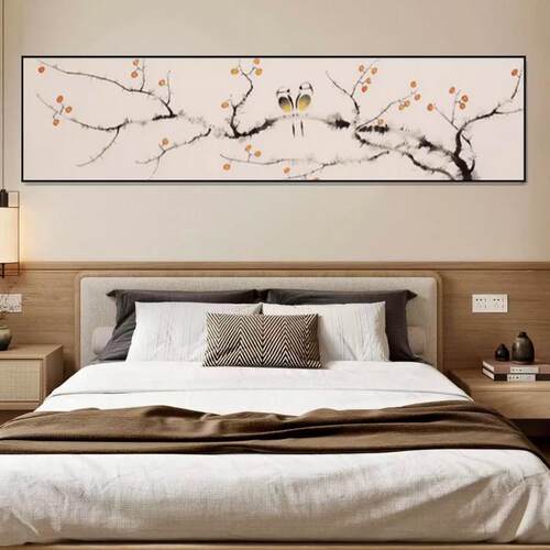 卧室挂床头新式画酒中店房间装饰IDZ挂画主卧客厅山水画画荷花装