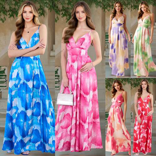 Women's waist cinched beach skirt summer V-neck suspender