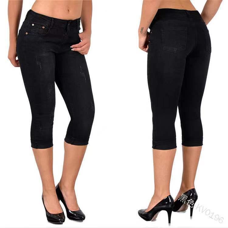 jeans cropped fit casual jeans slim womens elastic Simple