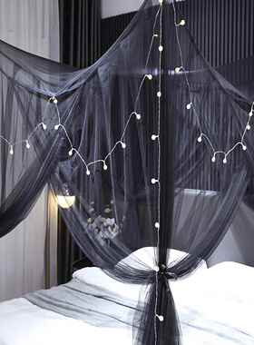 蚊帐2024新款系绳款四开门黑色老式方顶双人床1米5床1米8床2米床