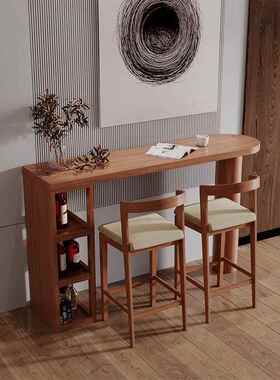 实木吧台桌台家用隔桌柜一体阳简休QMZ闲餐约桌小断小户型轻奢