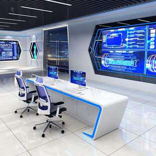 指挥中心控制台双联监控室烤漆电脑操作台弧形调度工作台办公桌