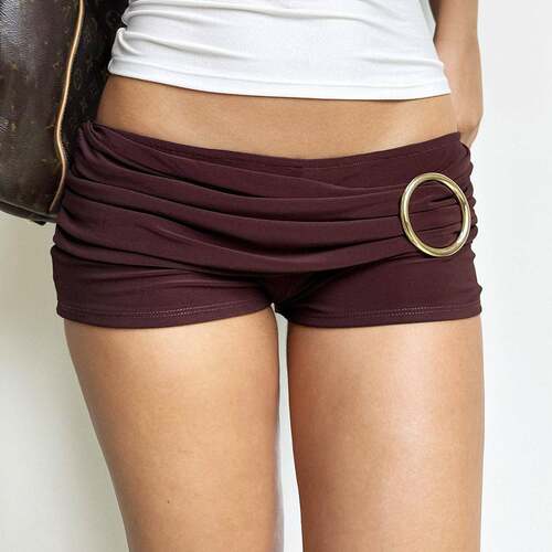 Women's Sexy Ruched Skort Mini Shorts Elastic Waist Low Rise
