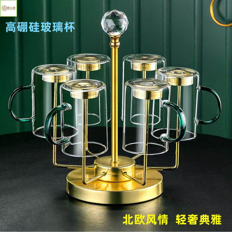 高档耐热水杯套装玻璃茶杯带把家用茶具家庭专用喝水绿茶杯子待客