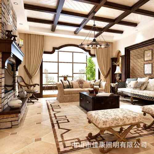 lo村ft美式乡复古铁艺厅圆形蜡烛DEM灯吊酒吧餐厅客别墅工程灯