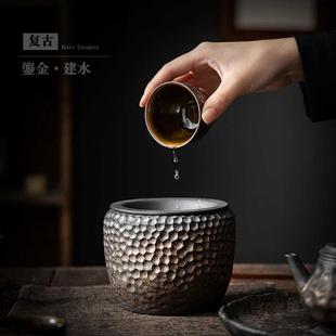 陶瓷杯洗建水家用带盖茶钵茶渣缸粗陶茶洗茶渣桶水孟杯洗茶道配件