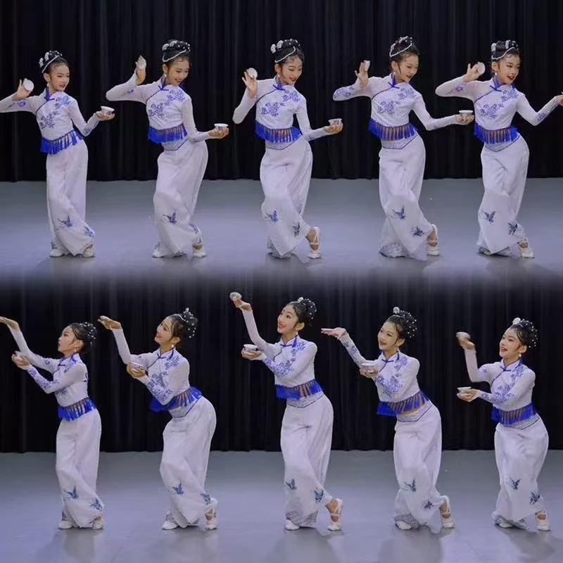 新款儿童古典舞成都盖碗茶演出服少儿民族舞中国风女子群舞演出服