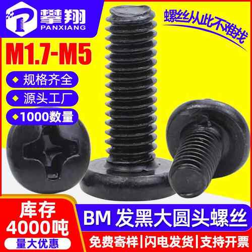 BM黑色螺丝十字槽大头螺丝大圆头机螺丝大盘头机螺钉M1.7M2M3M4M5
