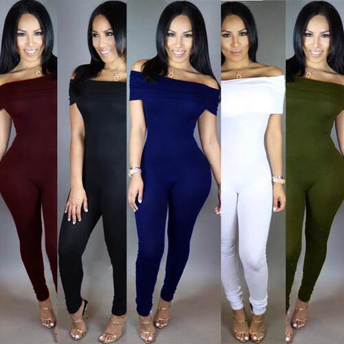 One neck off shoulder jumpsuit, elastic bodysuit,