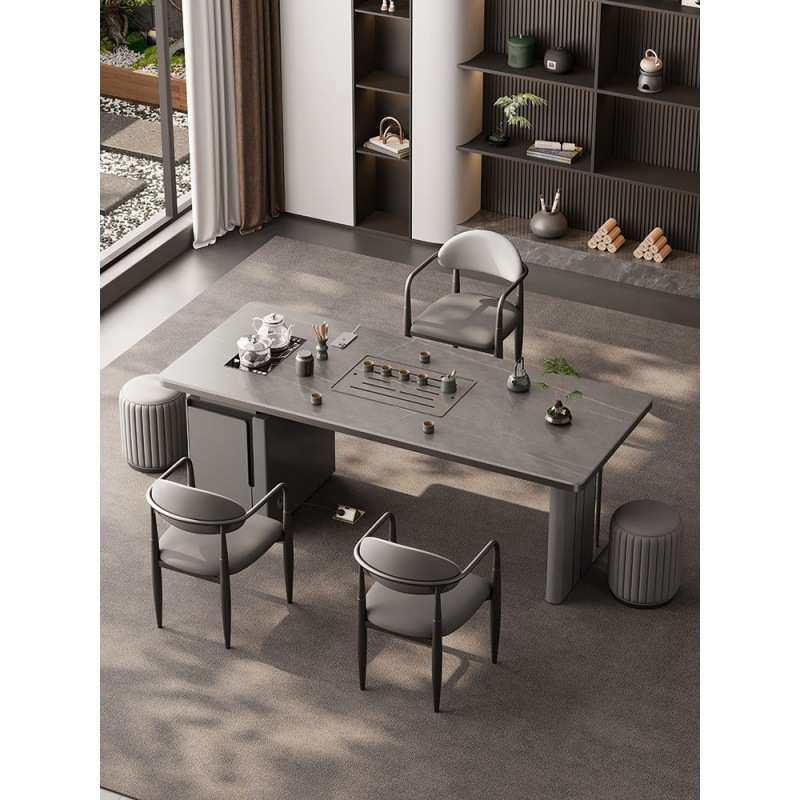 高档功夫茶台阳台茶桌现代简约轻奢岩板桌椅组合家用办公茶桌一体