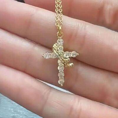 Rotatable Crown Cross Necklace AZircon Gold Silver 50cm Leng