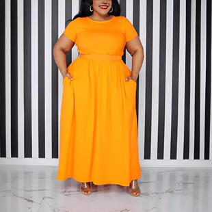 Women Plain Pocket Zipper Line Dress Casual Sleeve Summer