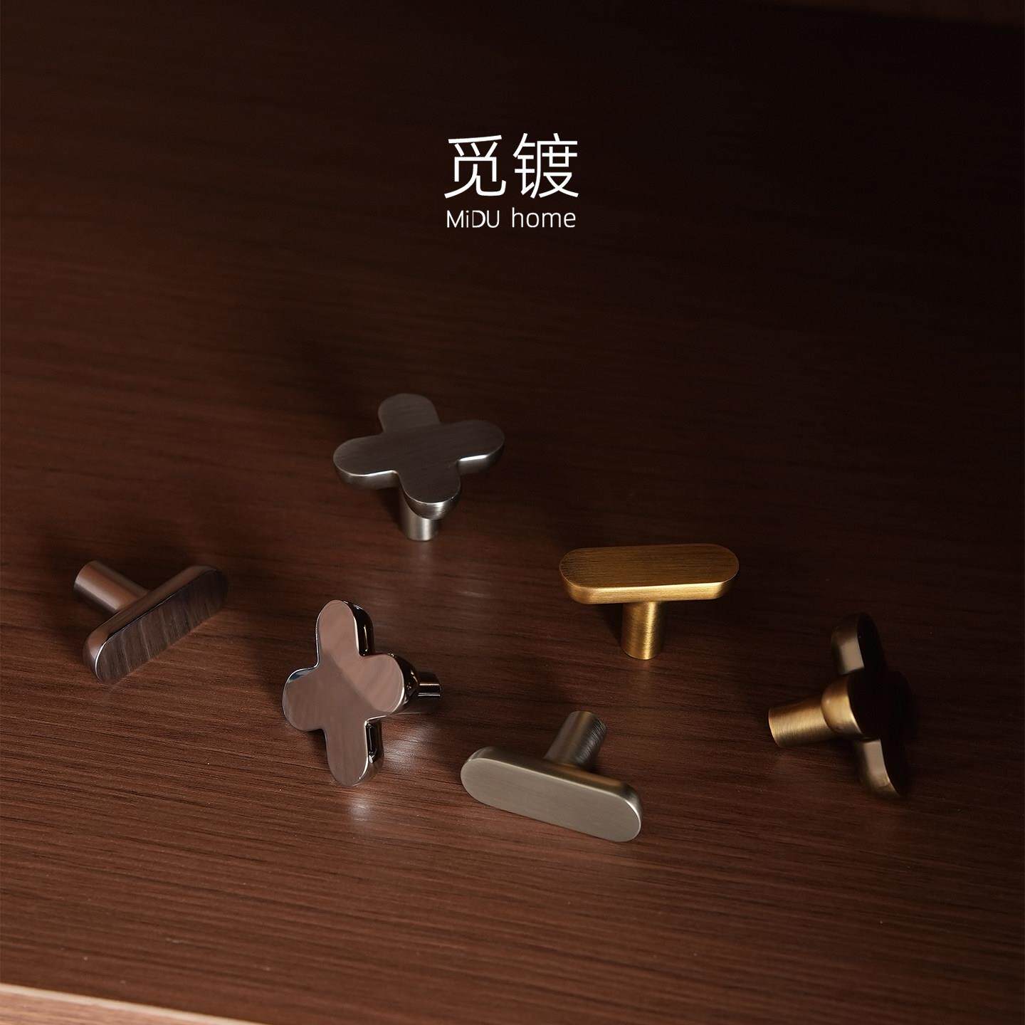 法式中古风极简拉手衣柜整体橱柜抽屉亮银色加减号简约柜门单孔小