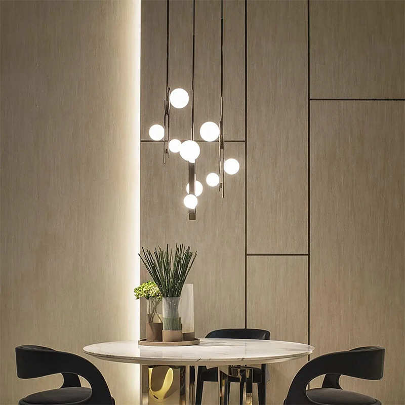 意式轻奢餐厅现代设计师创意别墅客厅高级感魔豆玻璃卧室床头吊灯