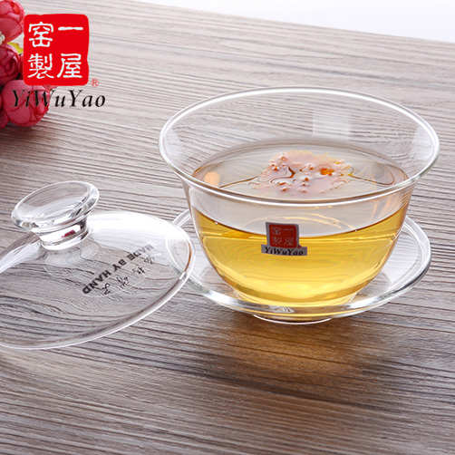 I9EK盖碗泡茶杯不烫手三才碗耐热玻璃杯三炮台透明茶碗功夫茶具