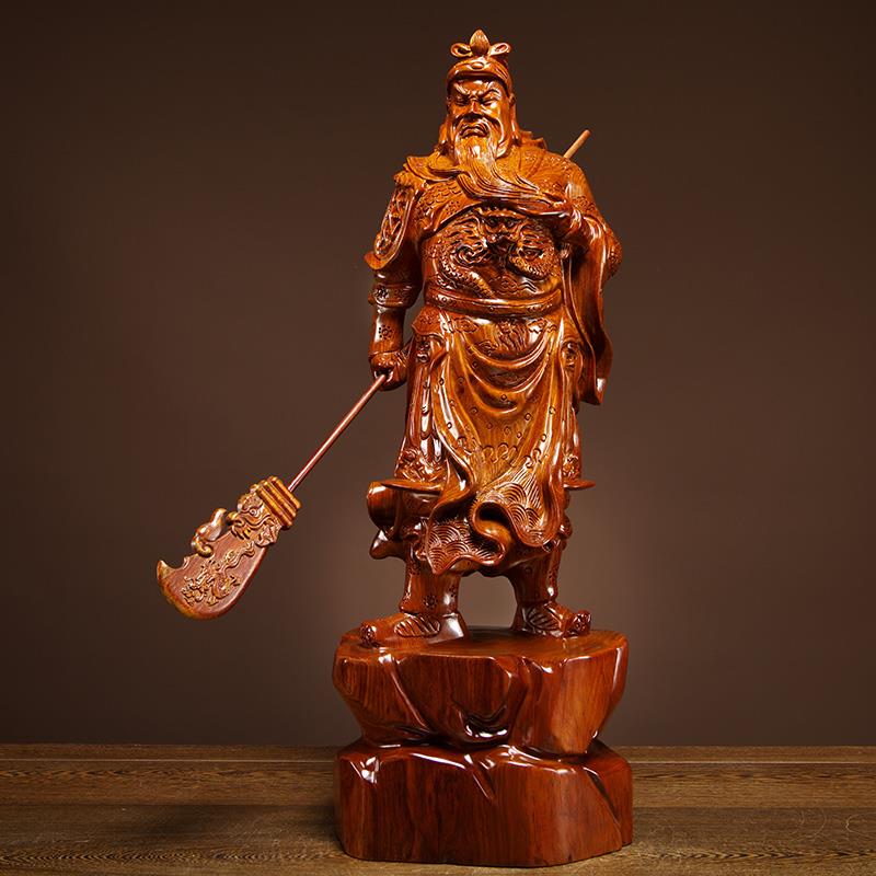 高档花木梨木雕关公佛像礼摆件实质武财神木家居店铺装饰红工艺开