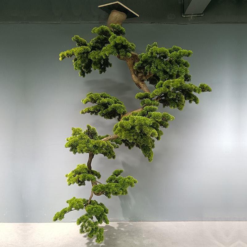 悬挂仿真迎客松壁挂倒挂松树枝室内橱窗茶室玄关酒店造景罗汉松花