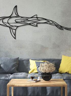 跨境铁艺壁饰墙面装饰鲨鱼挂件极简主义墙壁艺术客厅墙上金属挂饰