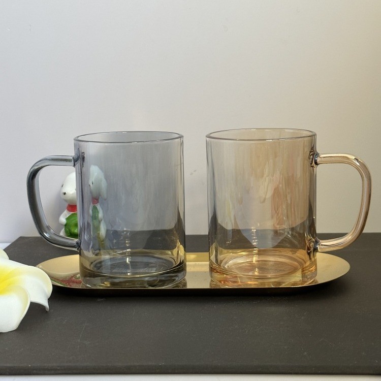 耐高温烟灰色玻璃水杯带把办公室泡茶杯牛奶咖啡杯情侣刷牙漱口杯