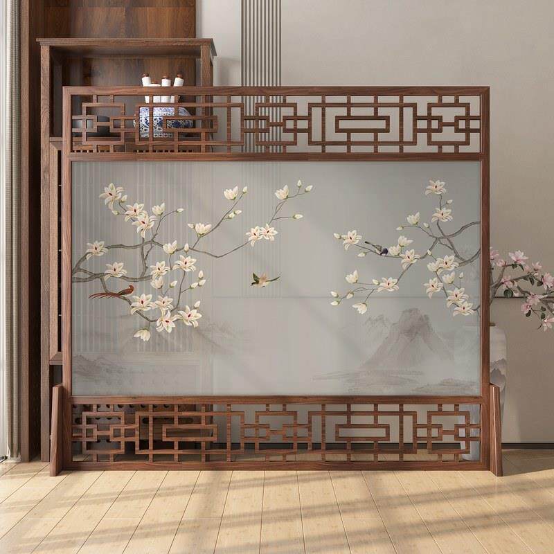 新中式屏风隔断客厅入户门玄关卧室遮挡家用实木办公室酒店正对门