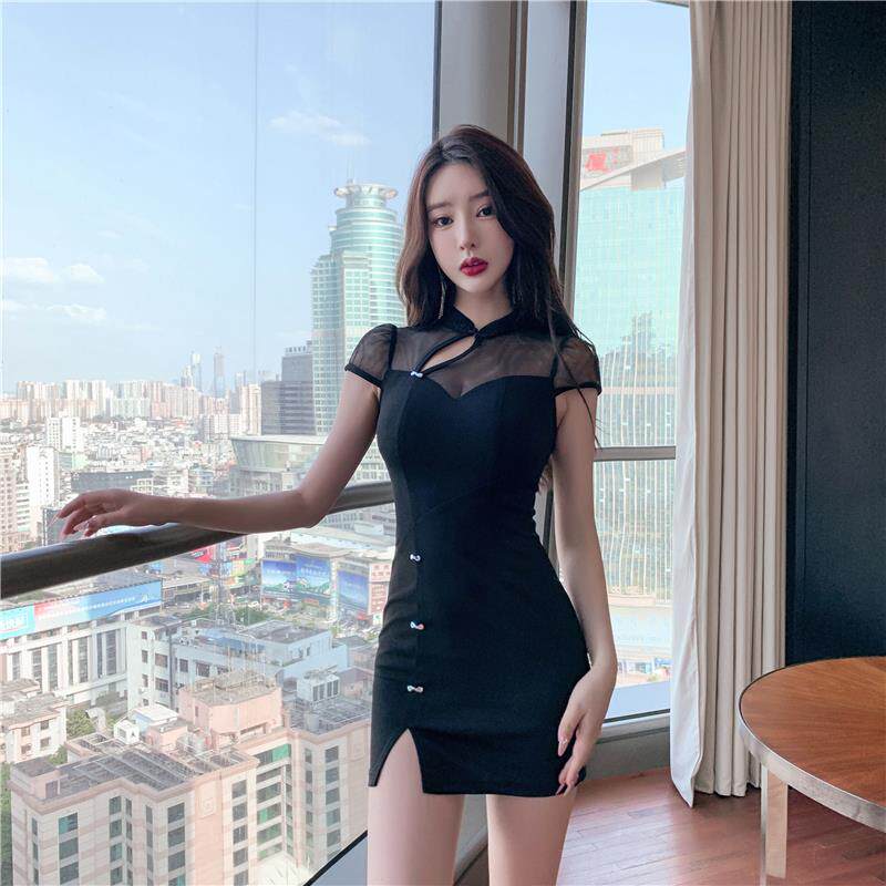 新款裹臀旗袍裙夜总会Ktv工作短服服性女感子桑拿浴足浴技师工作