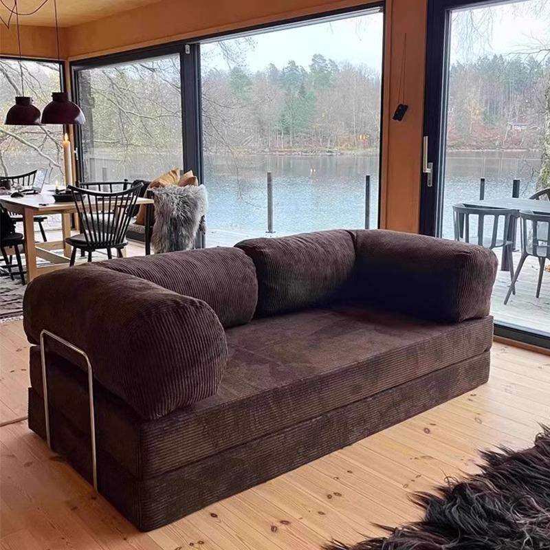 美拉德复古风灯芯绒可拆洗客厅小户型中古折叠懒人布艺沙发床组合