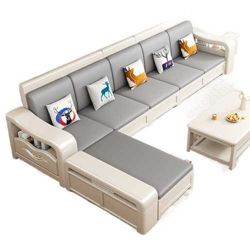 实木客厅沙发组合白色小户型现代简约冬夏两用中式储物家用沙发