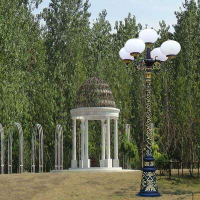 古铜色压铸铝灯头5头 龙造型3.5米沙铸铝庭院灯 防水铝底座路灯