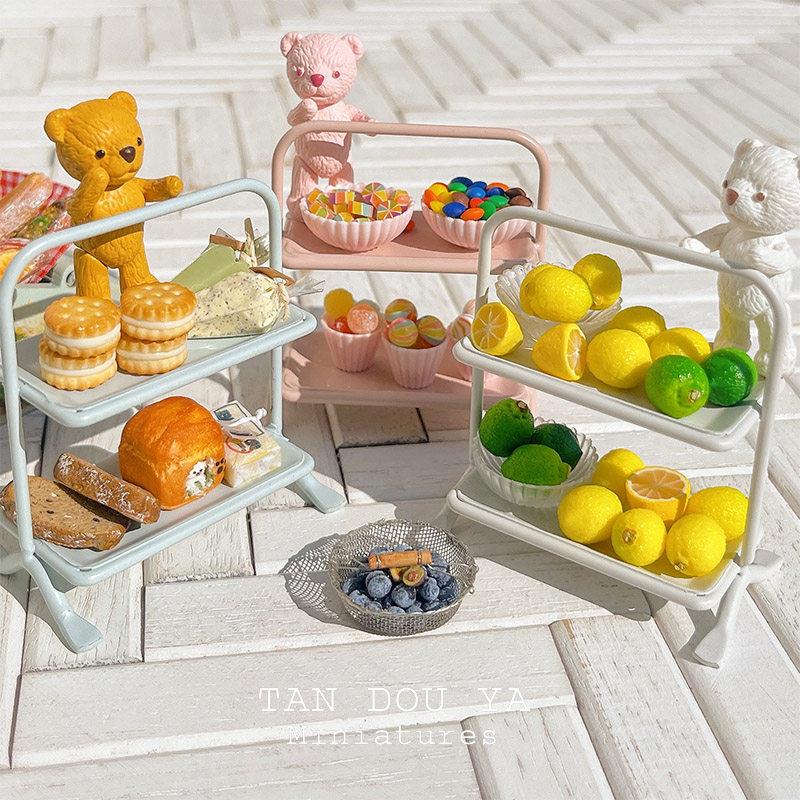 卡卡豆小龙6分微缩铁艺甜品架置物架迷你摆件dollhouse娃娃屋