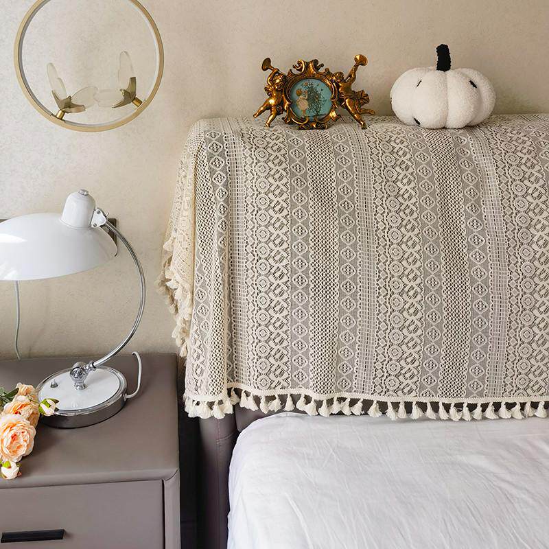 KBQ1法式轻奢蕾丝镂空球球花边床头套罩床头套子全包靠背罩防尘罩