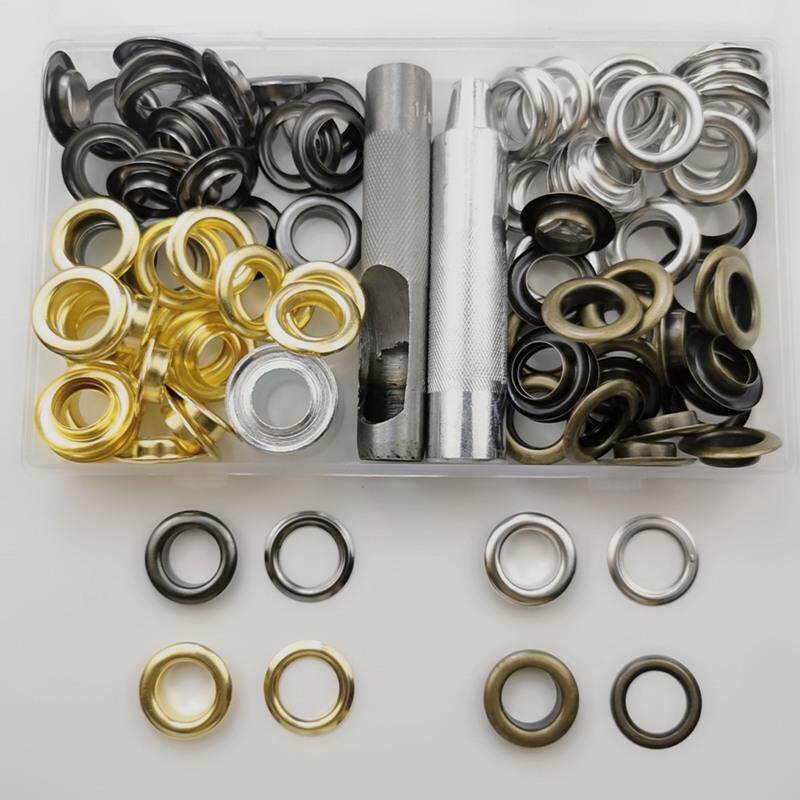 100套内径14MM4色气眼+3件安装工具金属彩色鸡眼盒装篷布扣供跨境