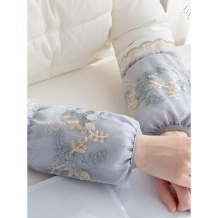 米白色袖套女2025新款春羽绒服防污护袖头蕾丝短款防脏办公室套袖