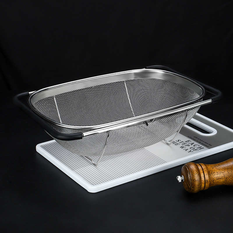 密孔多用水槽收纳篮不锈钢洗菜篮伸缩拉杆果蔬篮多功能淘米沥水篮