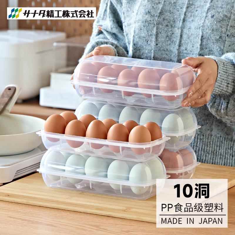 日本进口sanada冰箱鸡蛋收纳盒透明防摔塑料食品保鲜储藏盒蛋托架