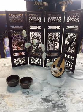 摄影道具古风拍照谷美多件套背景复古摆件古风摆件桌面屏风造景