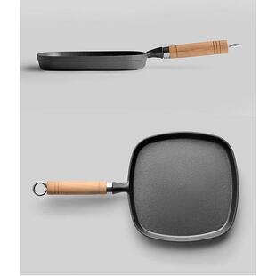 pan striped steak Wooden cast frying pot iron handle