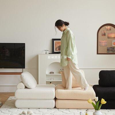 懒人沙发客布艺人沙发小户单1231型厅两用休闲油风豆腐块麻薯沙发