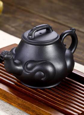 紫砂壶厂家常月红纯手工如意筋纹茶壶原矿黑泥祥瑞家用茶具