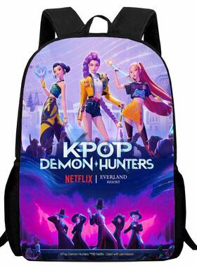 新品印花猎魔女团K-POP学生书包 小学生卡通Huntrix Kpop双肩背包