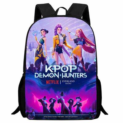 新品印花猎魔女团K-POP学生书包 小学生卡通Huntrix Kpop双肩背包