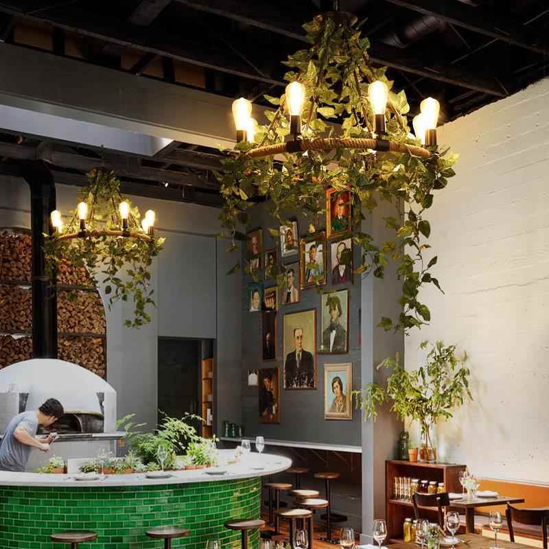 服胡桃音DD1020乐餐厅吊灯灯复古麻绳吊工业风酒吧店植物繁花店铺