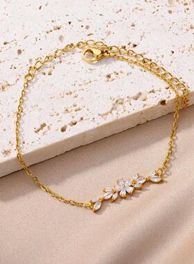 Elegant Zircon Flowers Bracelet For Women Girls Charm Gold C