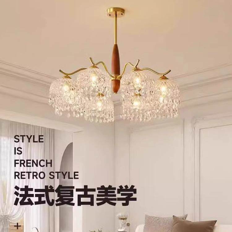 美式复古实木客厅吊灯法式乡村护眼灯玻璃流苏灯中古卧室餐厅吊灯