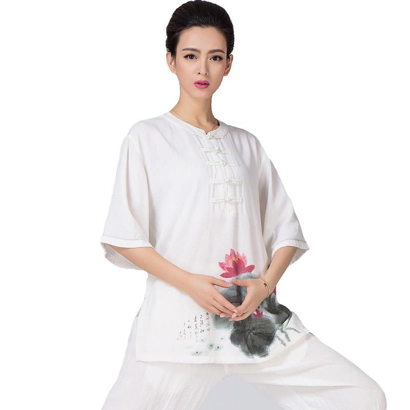 新款42古韵中华棉麻太极服女段02新款高端品牌八锦练功服白色太极图片